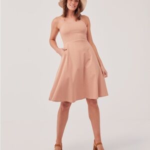 Women's Shell Stripe Fit & Flare Shorty Midi Dress in orange